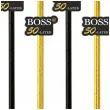 dekoracja do napojow na urodziny slomki papierowe bosski 50 latek czarno zlote 6 szt