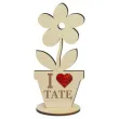 dekoracja drewniana 3d kwiatek i love tate 14 cm