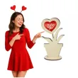 dekoracja drewniana 3d kwiatek serce i love you 14 cm