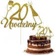 dekoracja na 20 urodziny topper papierowy szampanskie urodziny zloty brokat 15 x 19 cm