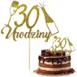 dekoracja na 30 urodziny topper na tort szampanskie 30 urodziny zloty brokat 15 x 19 cm