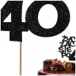 dekoracja na 40 uodziny topper na tort zycie zaczyna sie po 40 czarny brokat 13 x 17 cm