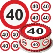 dekoracja na 40 urodziny oplatek na tort traffic birthday zestaw 1 8 szt 20 cm