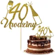 dekoracja na 40 urodziny topper papierowy szampanskie urodziny zloty brokat 15 x 19 cm