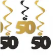dekoracja na 50 urodziny swiderki wiszace liczba 50 czarno zlote 6 szt