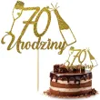 dekoracja na 70 urodziny topper papierowy szampanskie urodziny zloty brokat 15 x 19 cm