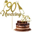 dekoracja na 90 urodziny topper papierowy szampanskie urodziny zloty brokat 15 x 19 cm