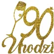 dekoracja na 90 urodziny topper papierowy szampanskie urodziny zloty brokat 15 x 19 cm