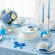 dekoracja na chrzest swiety chlopca personalizowany oplatek na tort niebieski mis 1 8