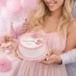 dekoracja na chrzest swiety dziewczynki personalizowany oplatek na tort rozowy mis 1 8