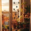 dekoracja na halloween naklejki foliowe pajaki czarne ozdoba 14 szt