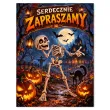dekoracja na halloween powitalny plakat na drzwi cukierek albo psikus kosciotrup zaproszenie kot