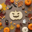 dekoracja na halloween zawieszka drewniana zla dynia ozdoba do powieszenia 82 x 62 mm