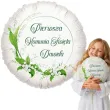 dekoracja na komunie personalizowany balon foliowy konwalie imie bialy 18 rnd