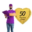 dekoracja na rocznice slubu zlote gody balon foliowy serce liczba 50 zloty 18 hrt
