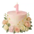 dekoracja na tort na roczek swieczka cyfra 1 urodziny rozowy 10 cm