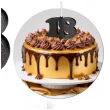 dekoracja na tort swiecznik liczba 18 brokatowa biala swieczka czarny