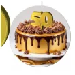dekoracja na tort swiecznik liczba 50 biala swieczka zloty