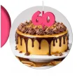 dekoracja na tort swiecznik liczba 60 biala swieczka rozowy