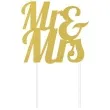 dekoracja na tort topper mr mrs brokat zlota godan