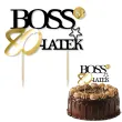 dekoracja na tort topper papierowy bosski 80 latek zloto czarny 16 cm