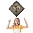 dekoracja na urodziny balon foliowy happy birthdfay czarno zloty matowy 20 sqr