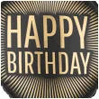 dekoracja na urodziny balon foliowy happy birthdfay czarno zloty matowy 20 sqr