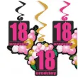 dekoracja na urodziny osiemnastke swiderki wiszace liczba 18 baloniki czarno rozowe 6 szt