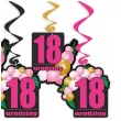 dekoracja na urodziny osiemnastke swiderki wiszace liczba 18 baloniki czarno rozowe 6 szt