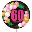 dekoracja na urodziny topper papierowy na tort liczba 60 baloniki czarno rozowy 18 5 x 11 cm