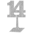 dekoracja numer na stol 14 srebrny brokat 19 cm
