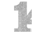 dekoracja numer na stol 14 srebrny brokat 19 cm