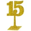 dekoracja numer na stol 15 zloty brokat 19 cm