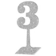 dekoracja numer na stol 3 srebrny brokat 19 cm