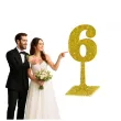 dekoracja numer na stol 6 zloty brokat 19 cm