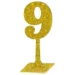 dekoracja numer na stol 9 zloty brokat 19 cm