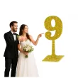 dekoracja numer na stol 9 zloty brokat 19 cm
