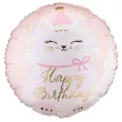 dekoracja prezent na urodziny balon foliowy kotek happy birthday rozowy 18 rnd