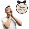 dekoracja prezent na urodziny balon foliowy z kokardka happy birthday kremowo czarny 22 cale