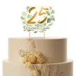 dekoracja tortu na 25 rocznice slubu topper papierowy srebrne gody eukaliptus beauty 18x14 cm