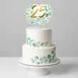 dekoracja tortu na 25 rocznice slubu topper papierowy srebrne gody eukaliptus beauty 18x14 cm