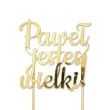 dekoracja tortu topper z wlasnym napisem personalizacja imie zloty lustrzany 17 x 17 cm