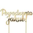 dekoracja tortu topper z wlasnym napisem personalizacja imie zloty lustrzany 17 x 17 cm
