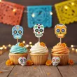 dekoracje do muffinek przekasek na dia de los muertos halloween pikery szpilki czaszki x6