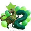 dekoracje na 2 urodziny zestaw balonow dinozaur t rex tyranozaur liczba 2 zielony 9 szt duzy
