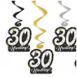 dekoracje na 30 urodziny swiderki wiszace glamour birthday czarno zloto srebrne 6 szt