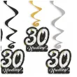 dekoracje na 30 urodziny swiderki wiszace glamour birthday czarno zloto srebrne 6 szt