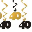 dekoracje na 40 urodziny swiderki wiszace liczba 40 czarno zlote 6 szt
