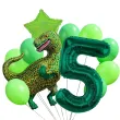dekoracje na 5 urodziny zestaw balonow dinozaur t rex tyranozaur liczba 5 zielony 9 szt