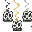 dekoracje na 50 urodziny swiderki wiszace glamour birthday czarno zloto srebrne 6 szt
